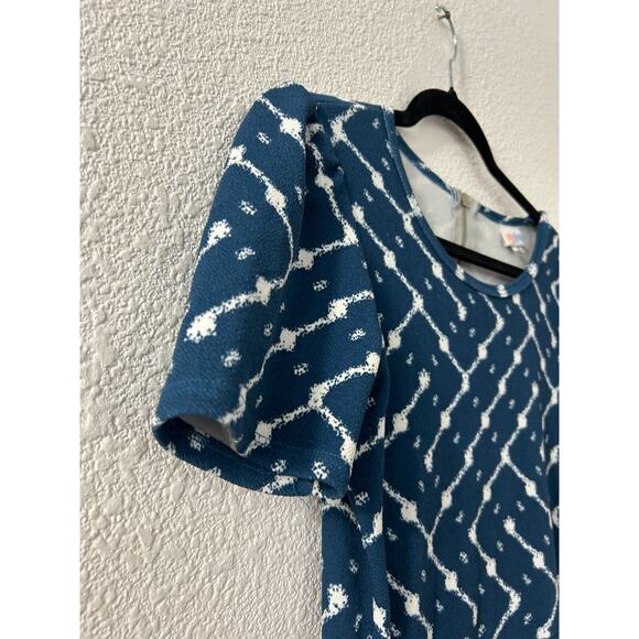 Classic LULAROE AMELIA Zipper Dress‎ Blue White Fall Textured Pockets Size Small - Picture 2 of 10
